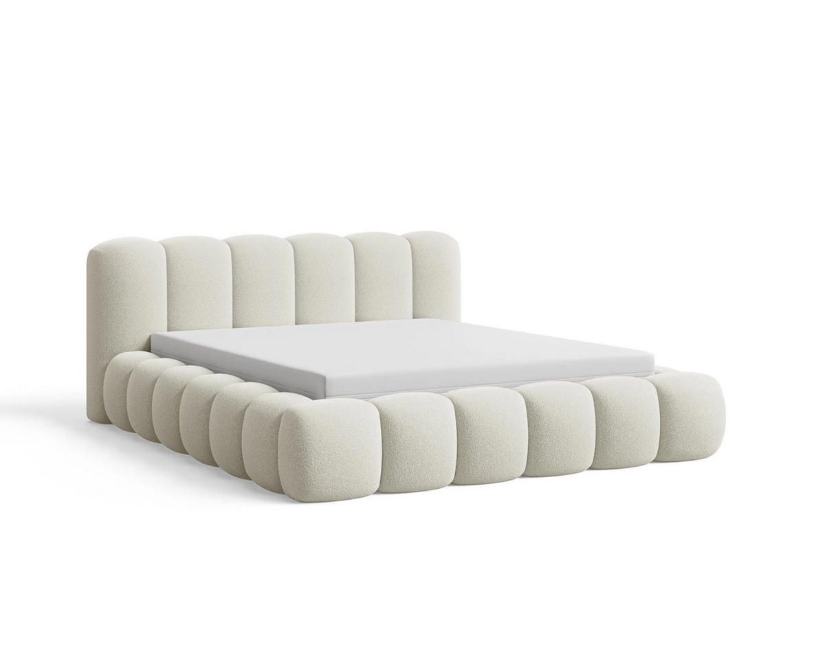 POLSTERBETT Stone 180x200 cm mit Bettkasten, Lattenrost und Kopfteil - Holzrahmen, Bouclé Beige - Beige, Holz (180/200cm) - Chilly