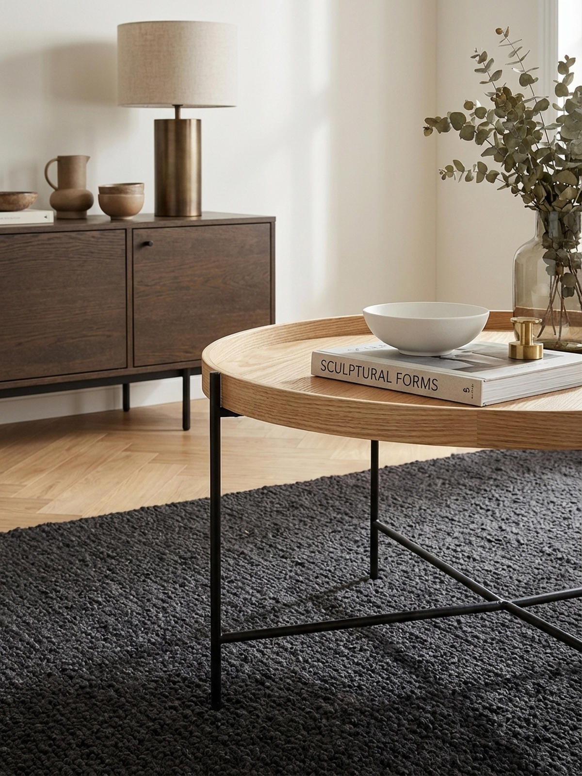 COUCHTISCH Eichenholz Furnier mit stabilem Metallgestell, Modernes zeitloses Design - Schwarz/Braun, Holz/Metall (78/78/40cm) - KADIMA DESIGN