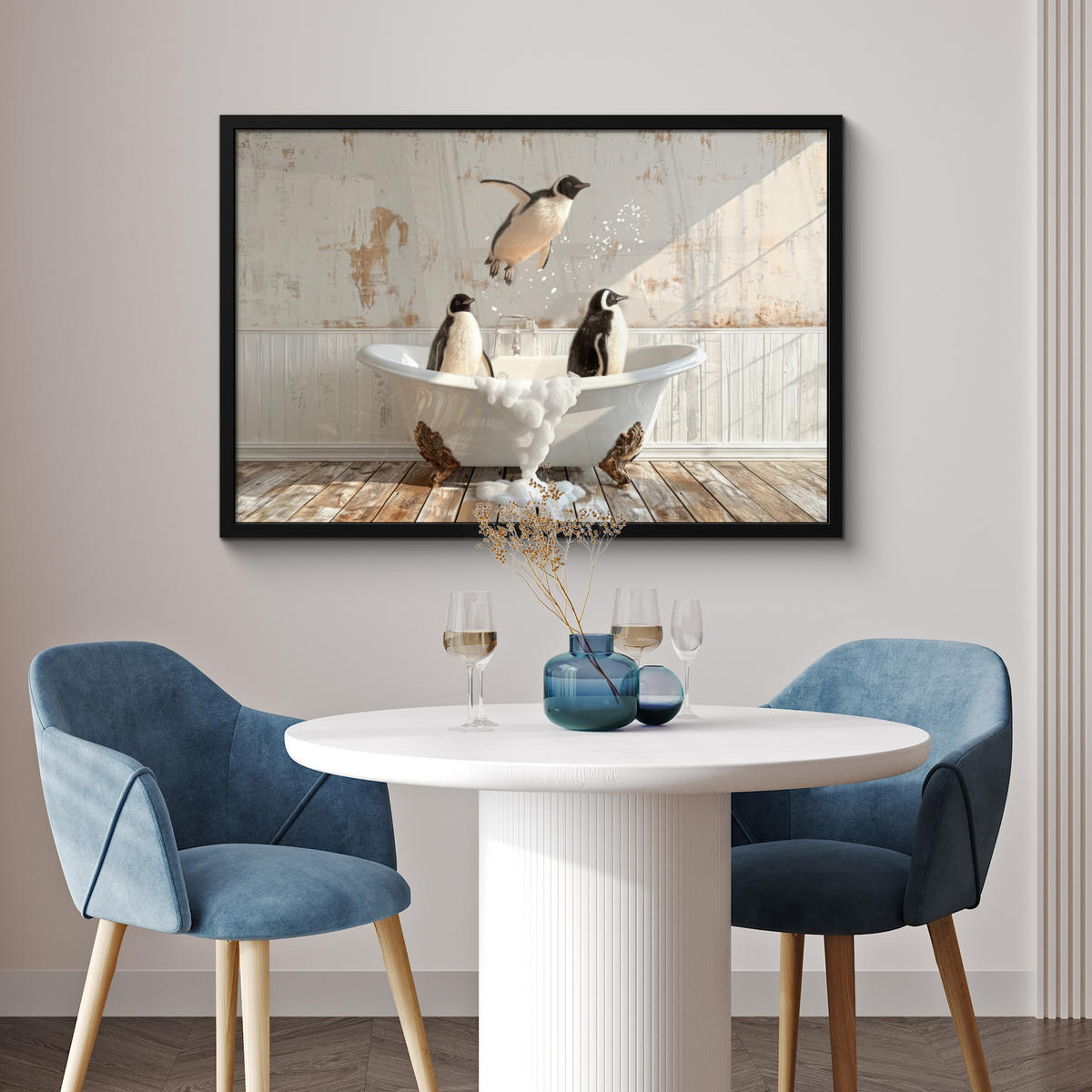 ZARÁMOVANÝ PLAGÁT Vintage - Tučniak - Vaňa - Pena 90x60 cm - čierna, papier (90/60cm) - MuchoWow