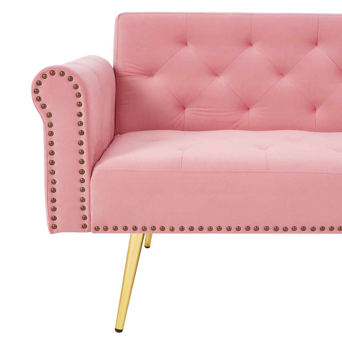 SCHLAFSOFA 2-Sitzer mit verstellbarer Rückenlehne und vergoldeten Metallfüßen Samt Pink 147/85/41 cm - Rosa, Kunststoff (173/70/75cm) - OKWISH