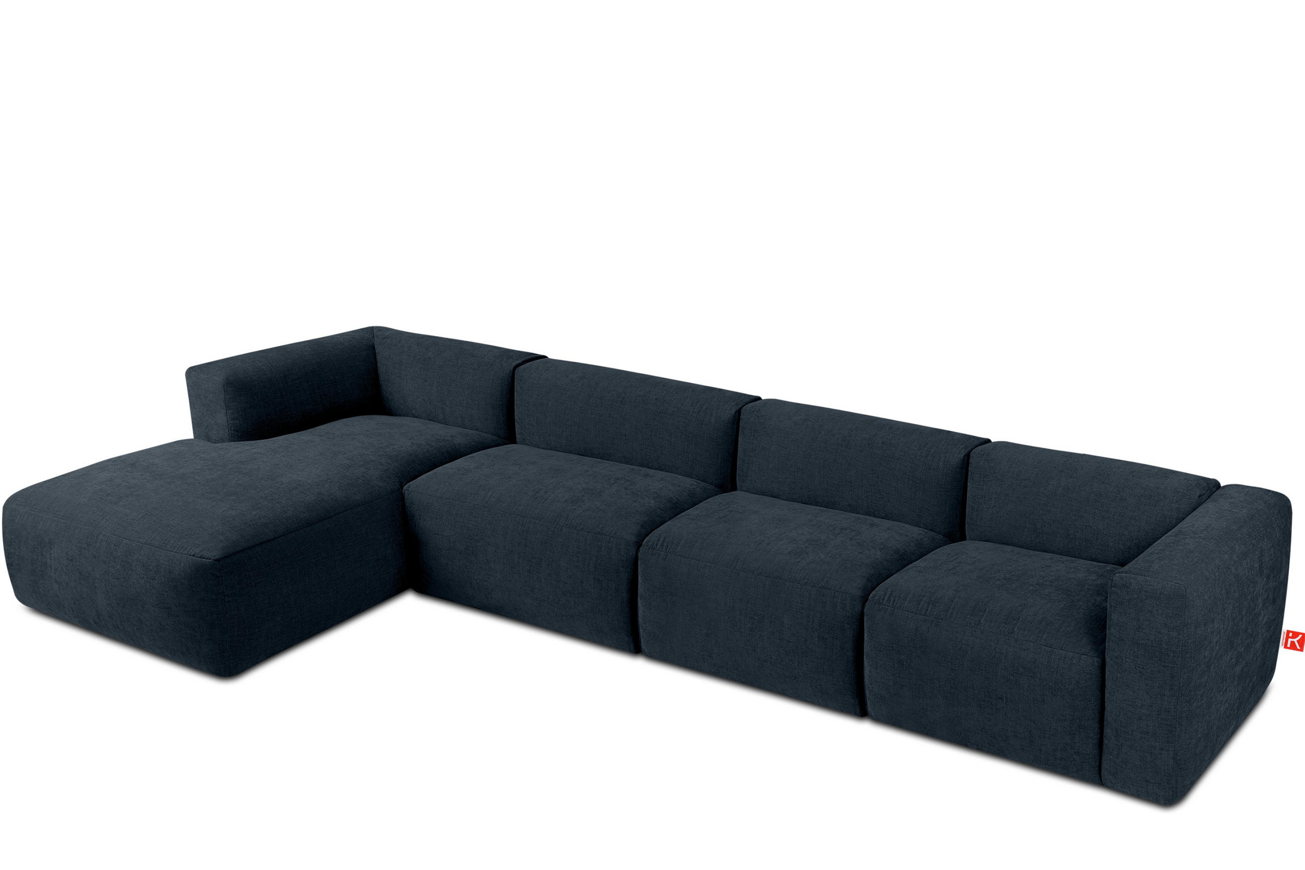ECKMODULSOFA-LINKS BUFFO 6-Sitzer mit extrem weicher Sitzfläche, Gewebestoff, dunkelblau - Dunkelblau, Textil (377/180cm) - KONSIMO®