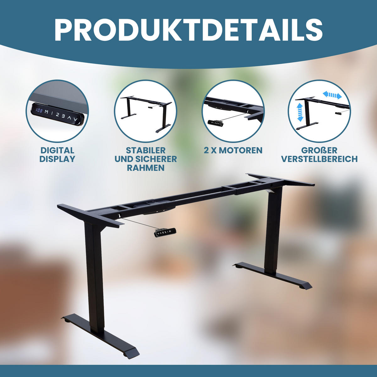 TISCHGESTELL HÖHENVERSTELLBAR LIFT S5 schwarz - Schwarz, Metall (68/180/118cm) - Albatros