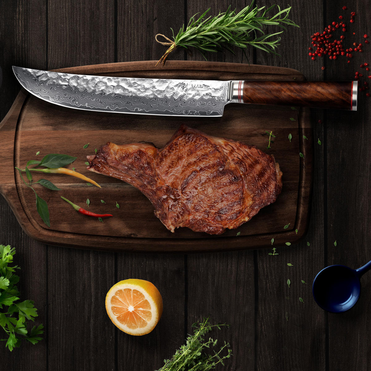 TRANCHIER- UND FLEISCHMESSER 25 cm - Nussbaumfarben, Holz/Metall (39cm) - Wakoli