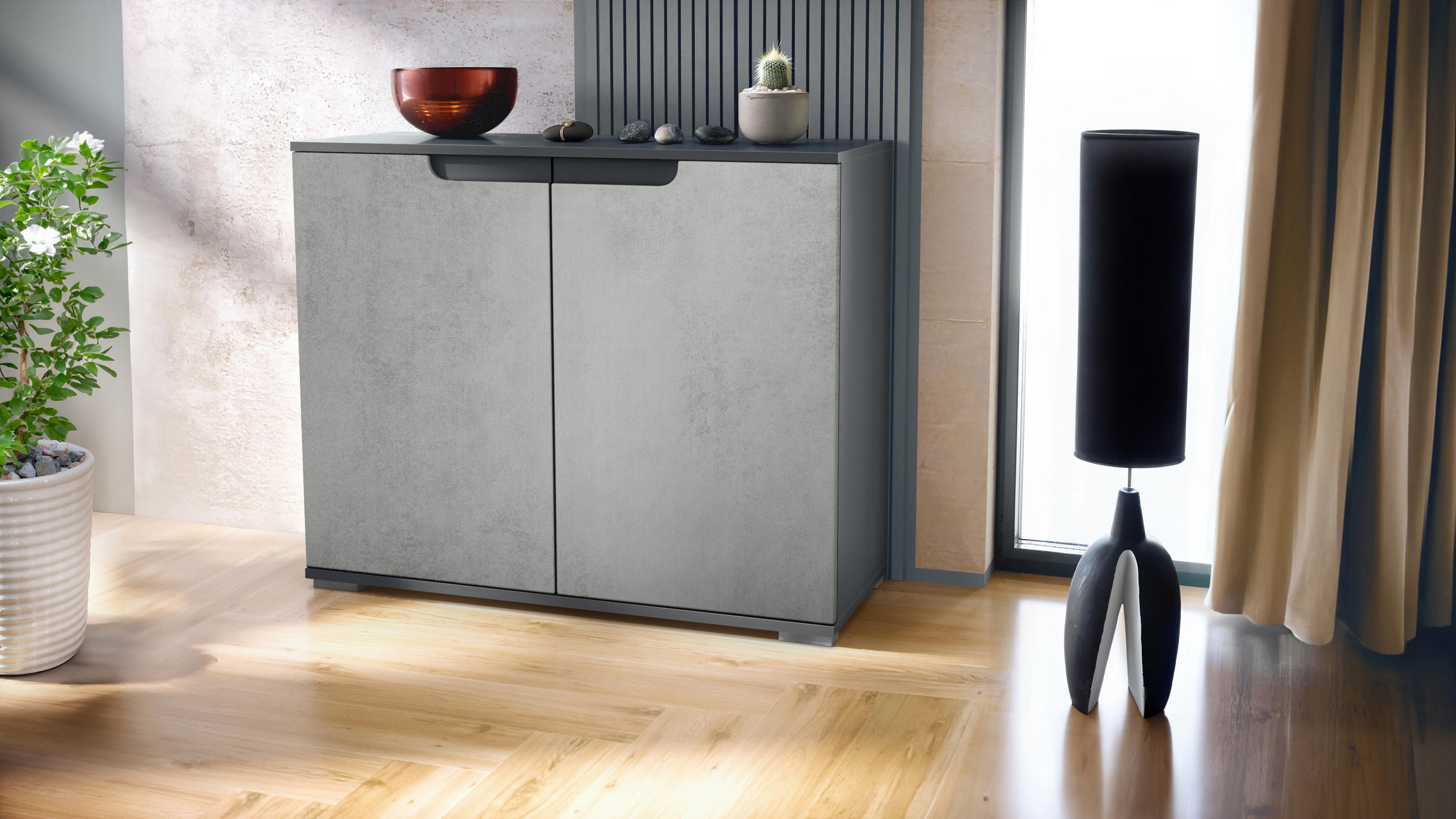 KOMMODE Sylt Beton Oxid Optik - Hellgrau, Holzwerkstoff (92.5/75.5/35cm) - Vladon
