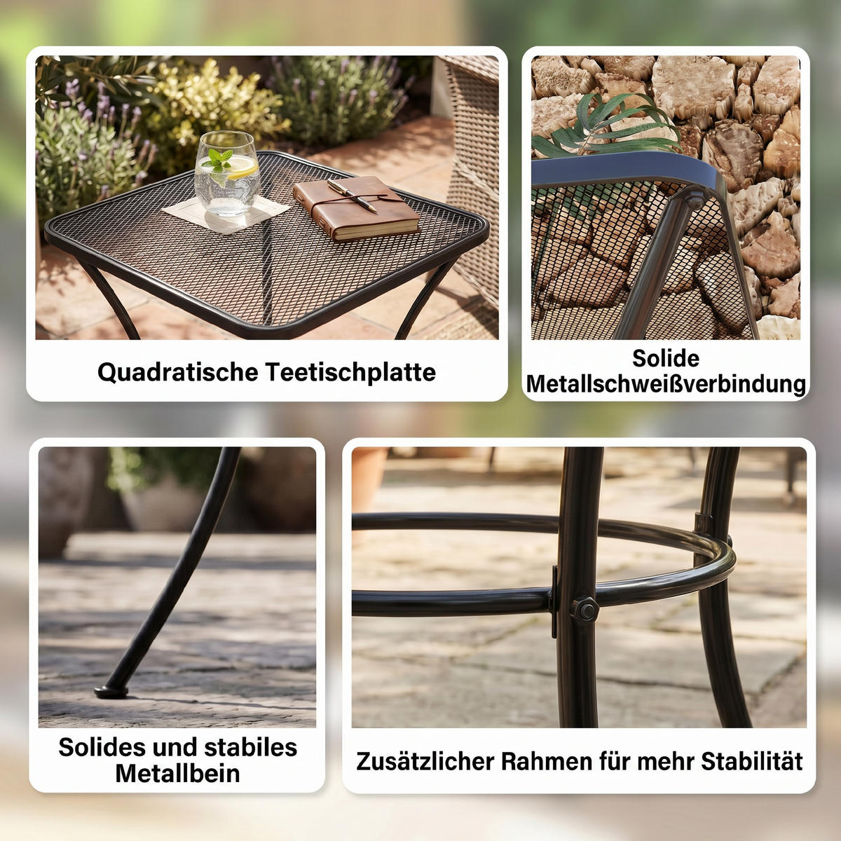 GARTEN BEISTELLTISCH, Schwarz, Metall - Schwarz, Metall (45/45/50cm) - Outsunny
