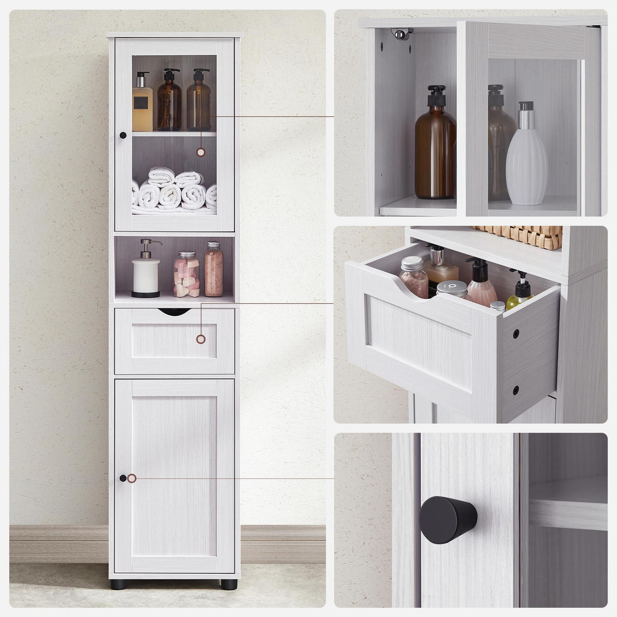 BADEZIMMERSCHRANK HOCHSCHRANK - Weiß, Holzwerkstoff (30/165/40cm) - Hansiro