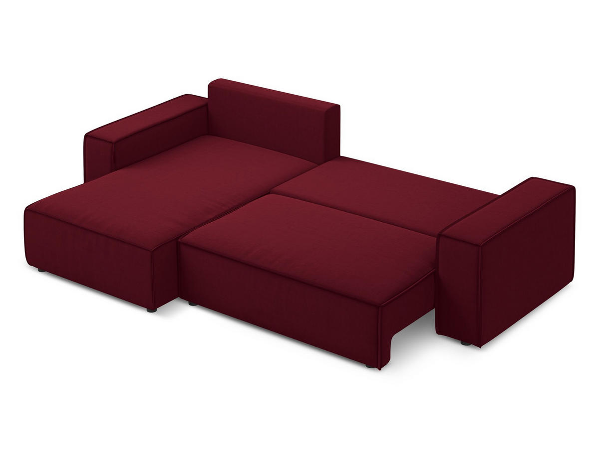 ECKSOFA mit Schlaffunktion Samt Stoff Rot - Bordeaux/Rot, Kunststoff/Textil (185/290cm) - Makamii