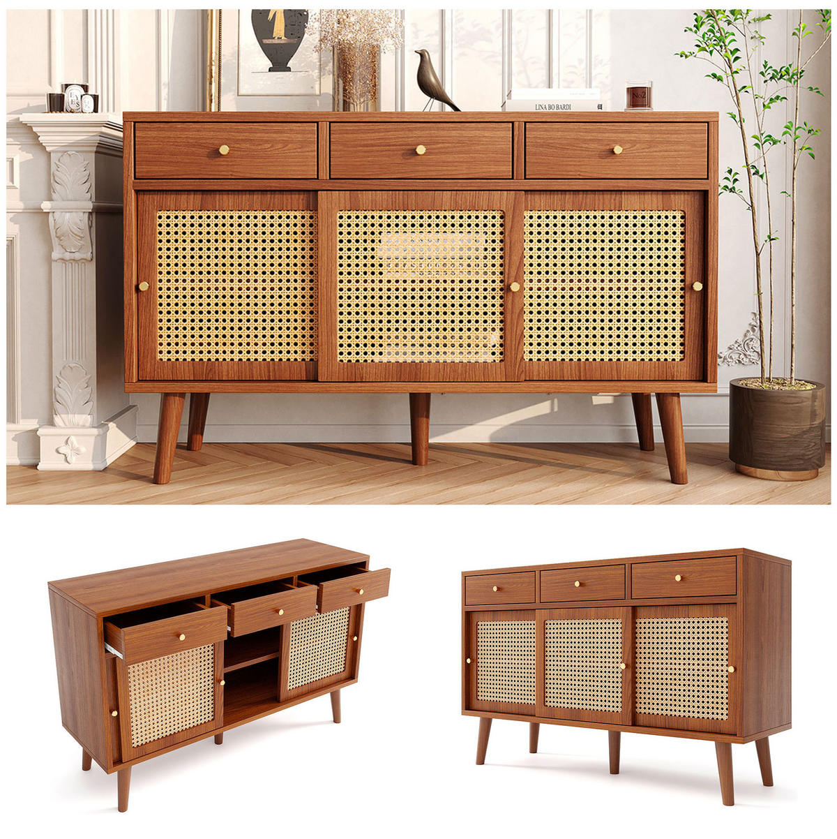 SIDEBOARD 120/40/78 cm Walnussfarben aus MDF mit 3 Schubladen und 3 Türen - Eichefarben, Holzwerkstoff (40/78/120cm) - OKMYHOME