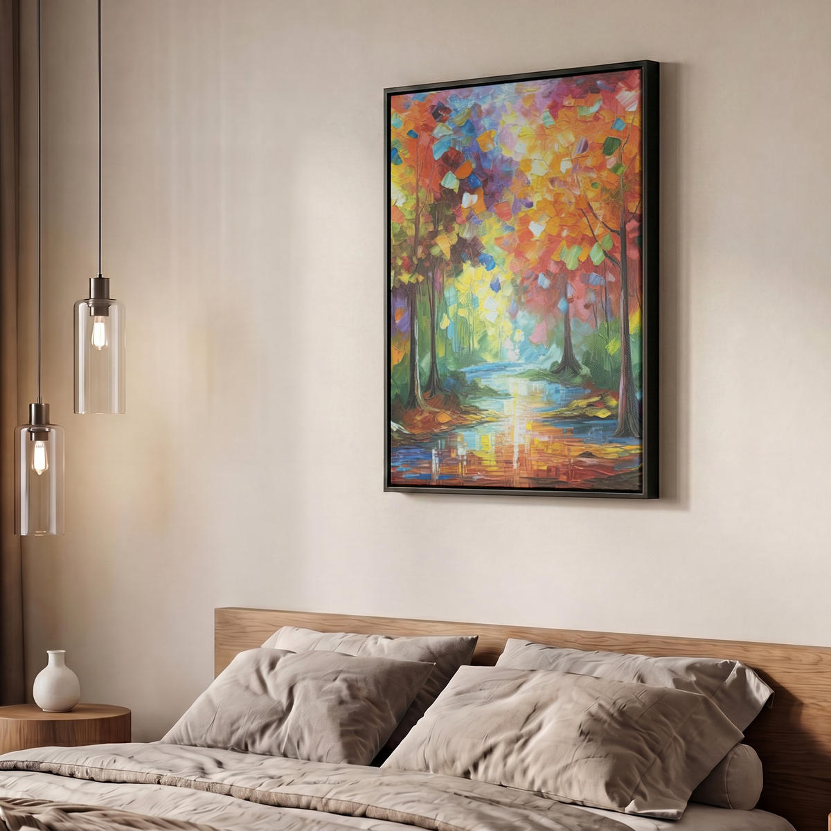 LEINWAND Bilder mit Rahmen - Landschaft - Wald - Farben - Natur - 50x70 - Multicolor, Textil (50/70cm) - MuchoWow