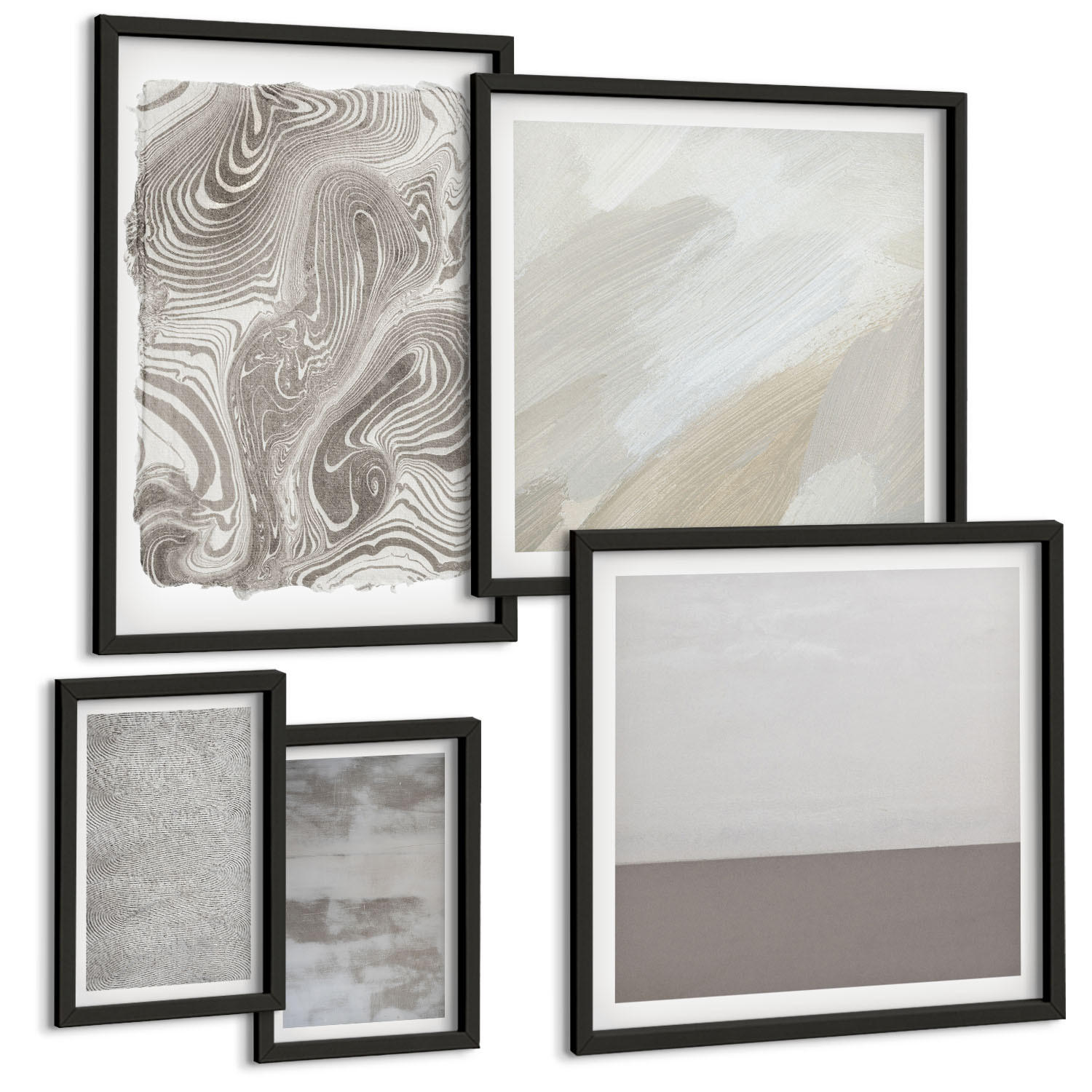 BILDER SET 5er Set - 50x50 cm & 20x30 cm & 40x60 cm Schwarzer Rahmen - Industriedesignstrukturen - Schwarz, Kunststoff (40/60cm) - TULUP