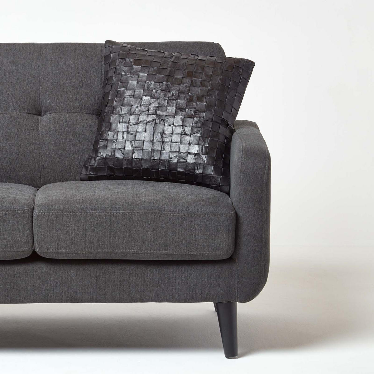 LEDERKISSEN Basketweave 45/45 cm - Schwarz, Leder/Textil (45/45cm) - Homescapes