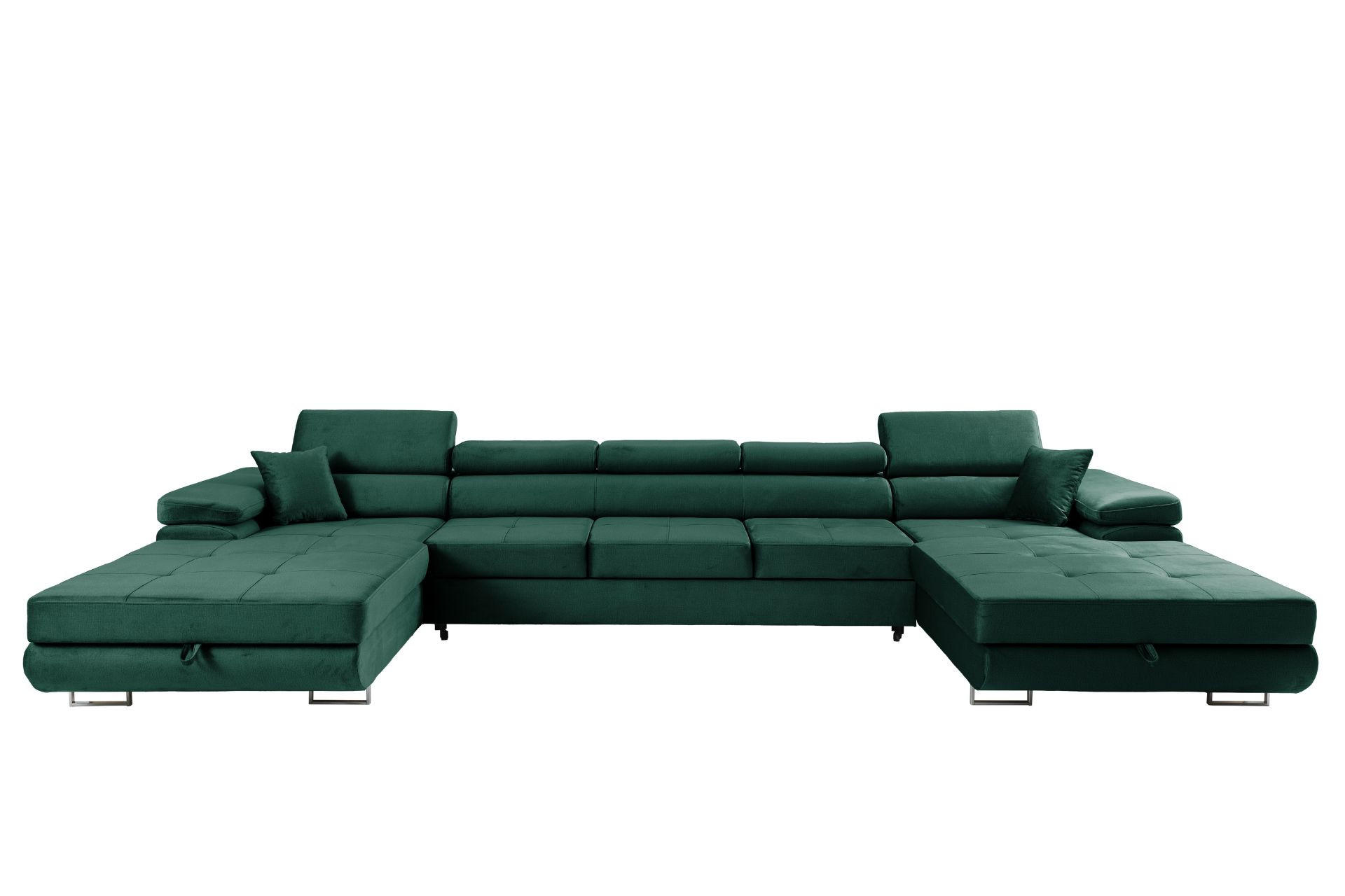 ECKSOFA U-Form ALONZO MAXI U mit Schlaffunktion 125x318 Velours Grün - Silberfarben/Grün, Holz/Textil (400/90/203cm) - Muffo