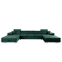 ECKSOFA U-Form ALONZO MAXI U mit Schlaffunktion 125x318 Velours Grün - Silberfarben/Grün, Holz/Textil (400/90/203cm) - Muffo