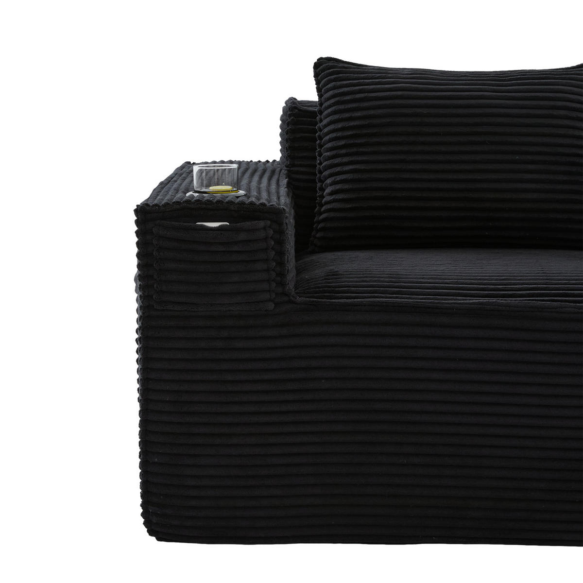 2-SITZER-SOFA DE-33835 modular mit Getränkehaltern Schwarz - Schwarz, Textil (188/75/90cm) - ComfortXL