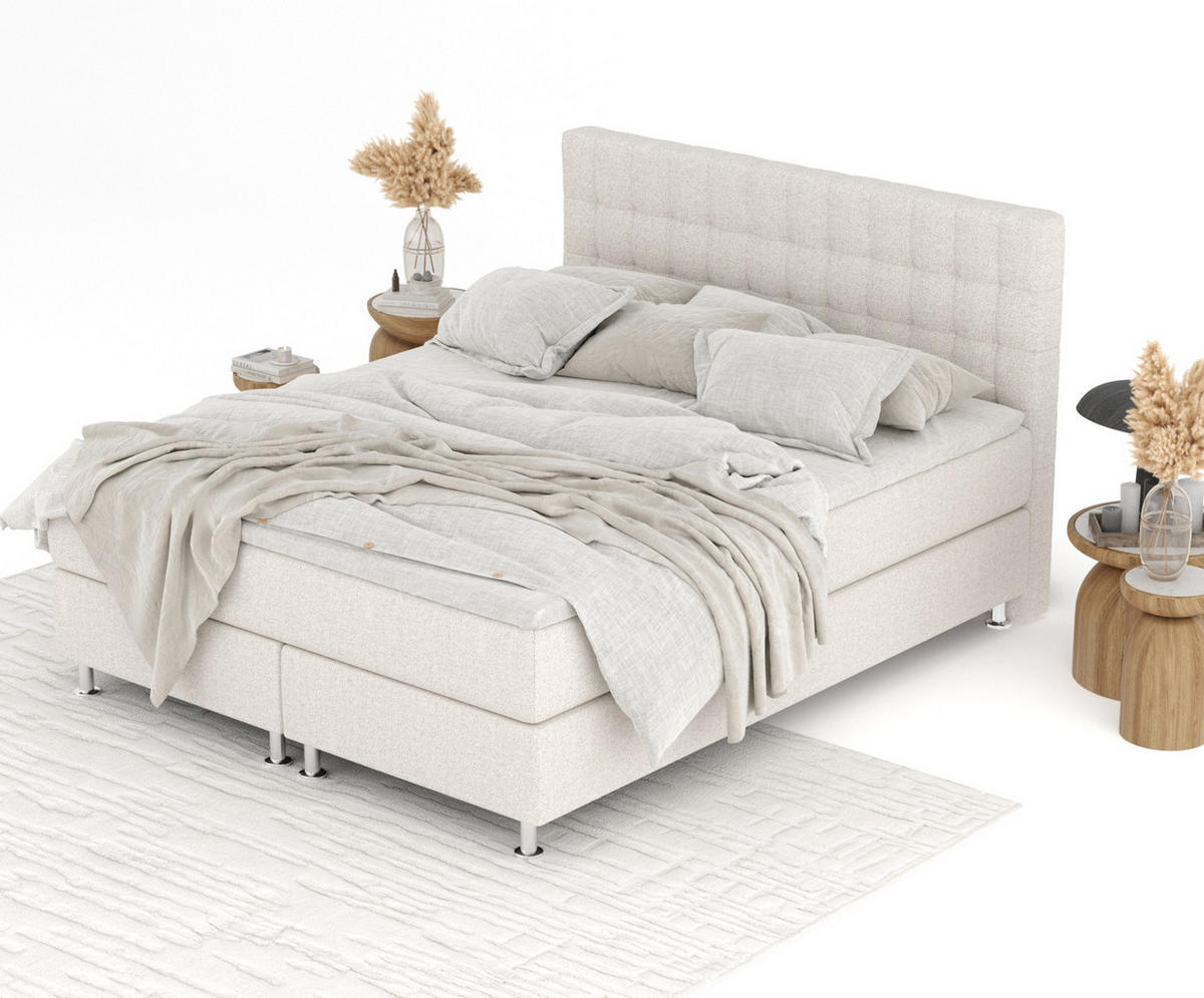 BOXSPRINGBETT Sorrento Hellbeige 140/200 cm mit Latex-Topper - Beige/Silberfarben, Holz/Holzwerkstoff (140/200cm) - Maison de Reve