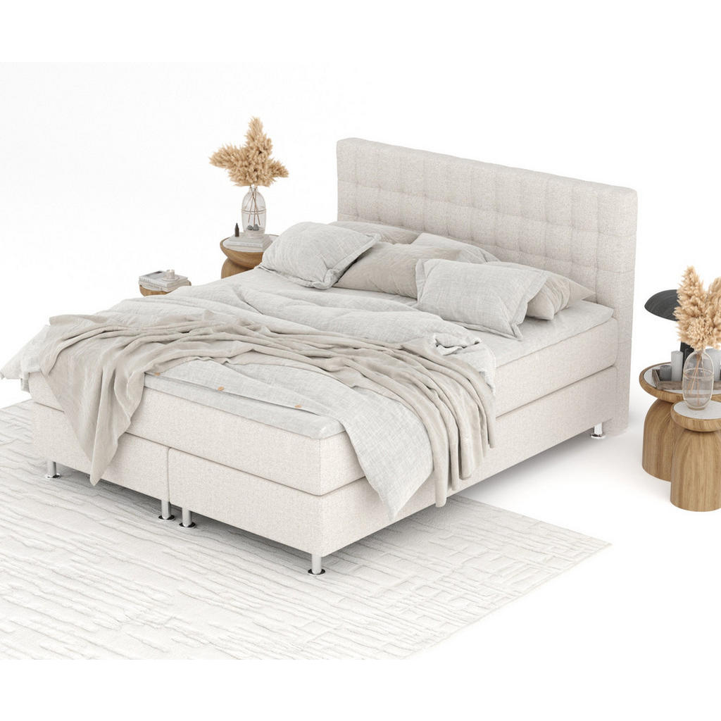 Thumbnail - Maison de Reve Boxspringbett, Beige, Textil, Buche, Kiefer, H3, Höhe ca. 21 cm, 200x200 cm, FSC 100%, Made in EU, Oeko-T...