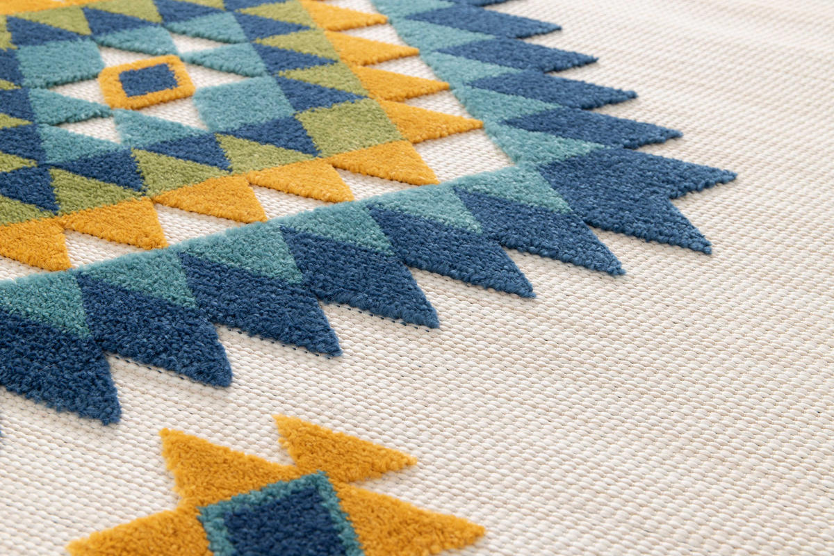 OUTDOORTEPPICH Weiß Mila 80/150 cm - Blau/Gelb, Kunststoff/Textil (80/150cm) - Atticgo