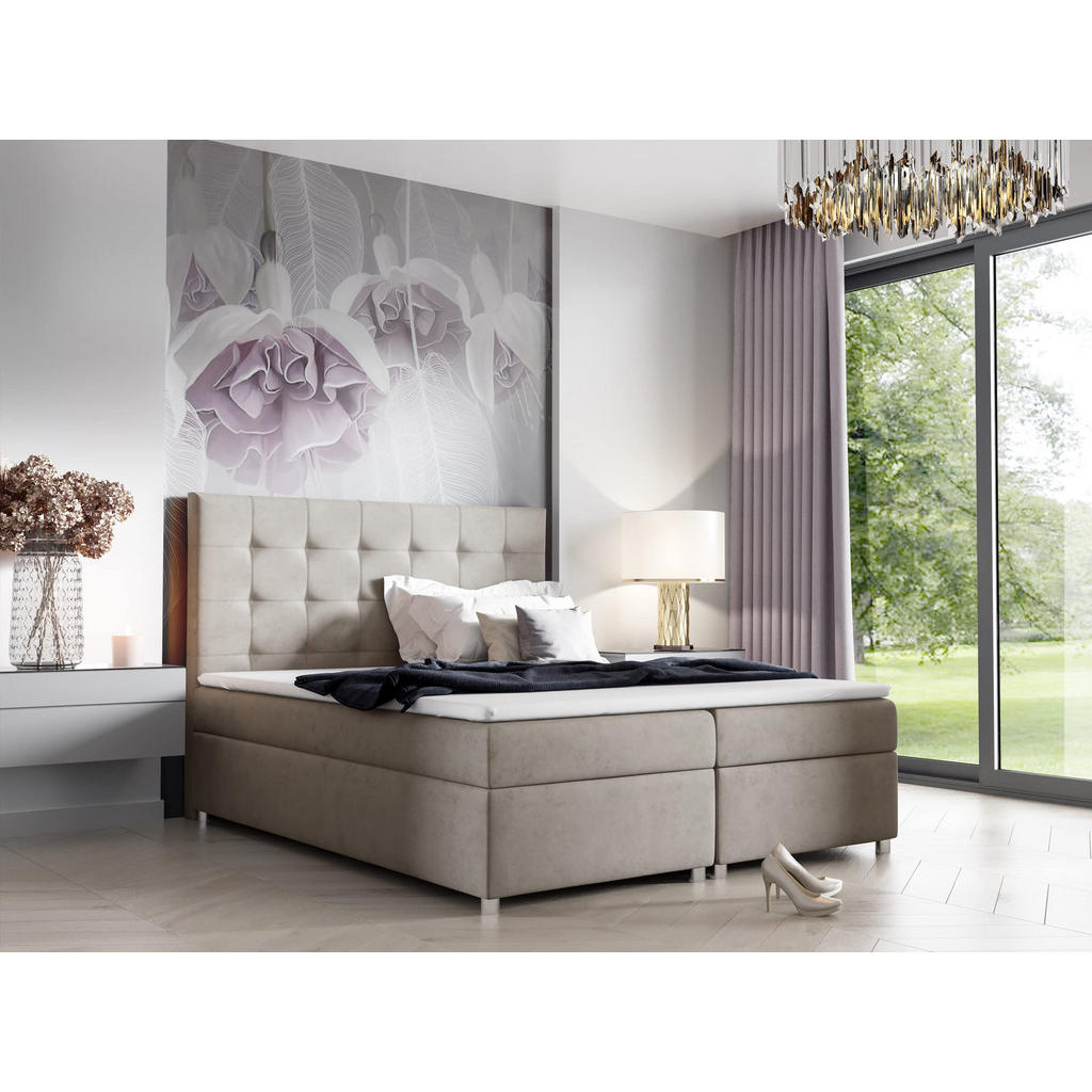 Thumbnail - Best For Home Boxbett, Blau, Textil, Höhe ca. 18 cm, Rechteckig, 200x200 cm, Schlafzimmer, Betten, Boxspringbetten