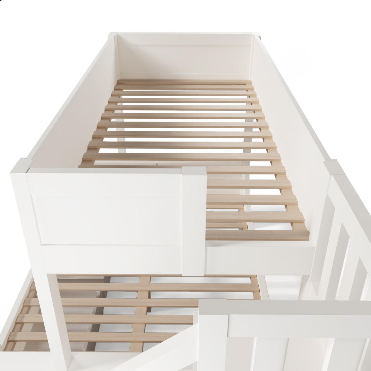 ETAGENBETT aus Holz & Metall 90/140x200 cm in Weiß mit Leiterschrank & Schubladen - Weiß, Holz (90/200cm) - Modfu