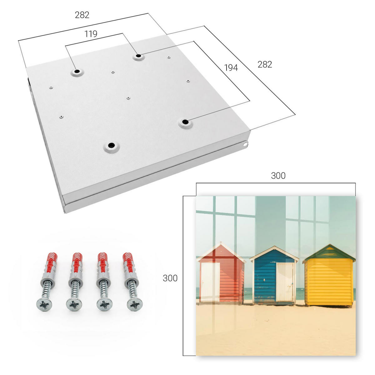 SCHLÜSSELBOX Weiß 30x30 cm – Türöffnung nach rechts - Bunte Häuser - Gelb, Metall (30/30/5cm) - TULUP