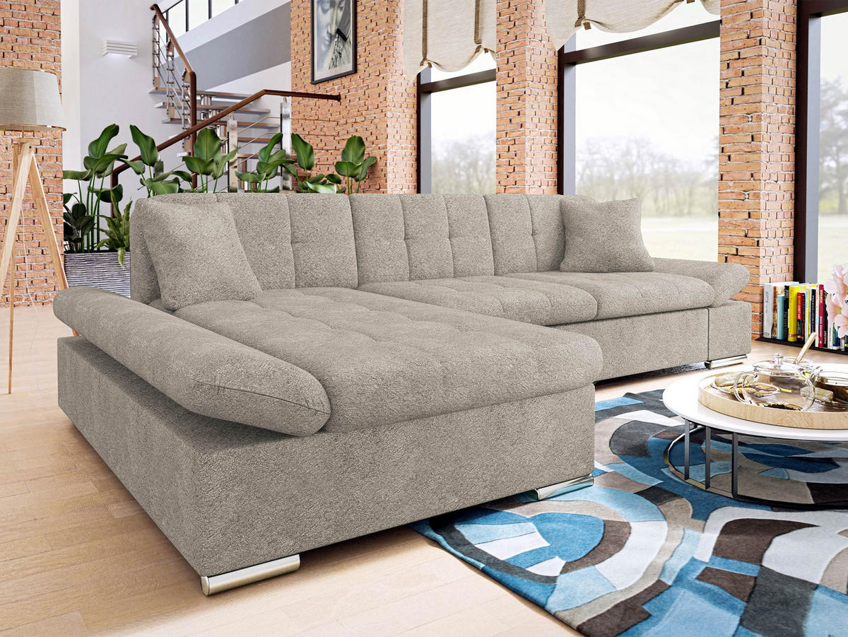 ECKSOFA Malwi, Seite: Links - Hellbraun, Holz/Textil (278/161cm) - MIRJAN24