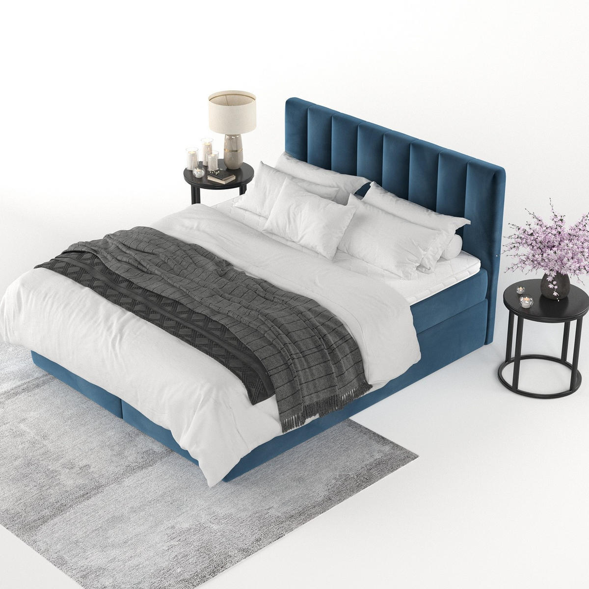 BOXBETT Lusso 140/200 cm Dunkelblau im Kronos Stoff - Schwarz/Dunkelblau, Holz/Holzwerkstoff (140/200cm) - AltaBeds