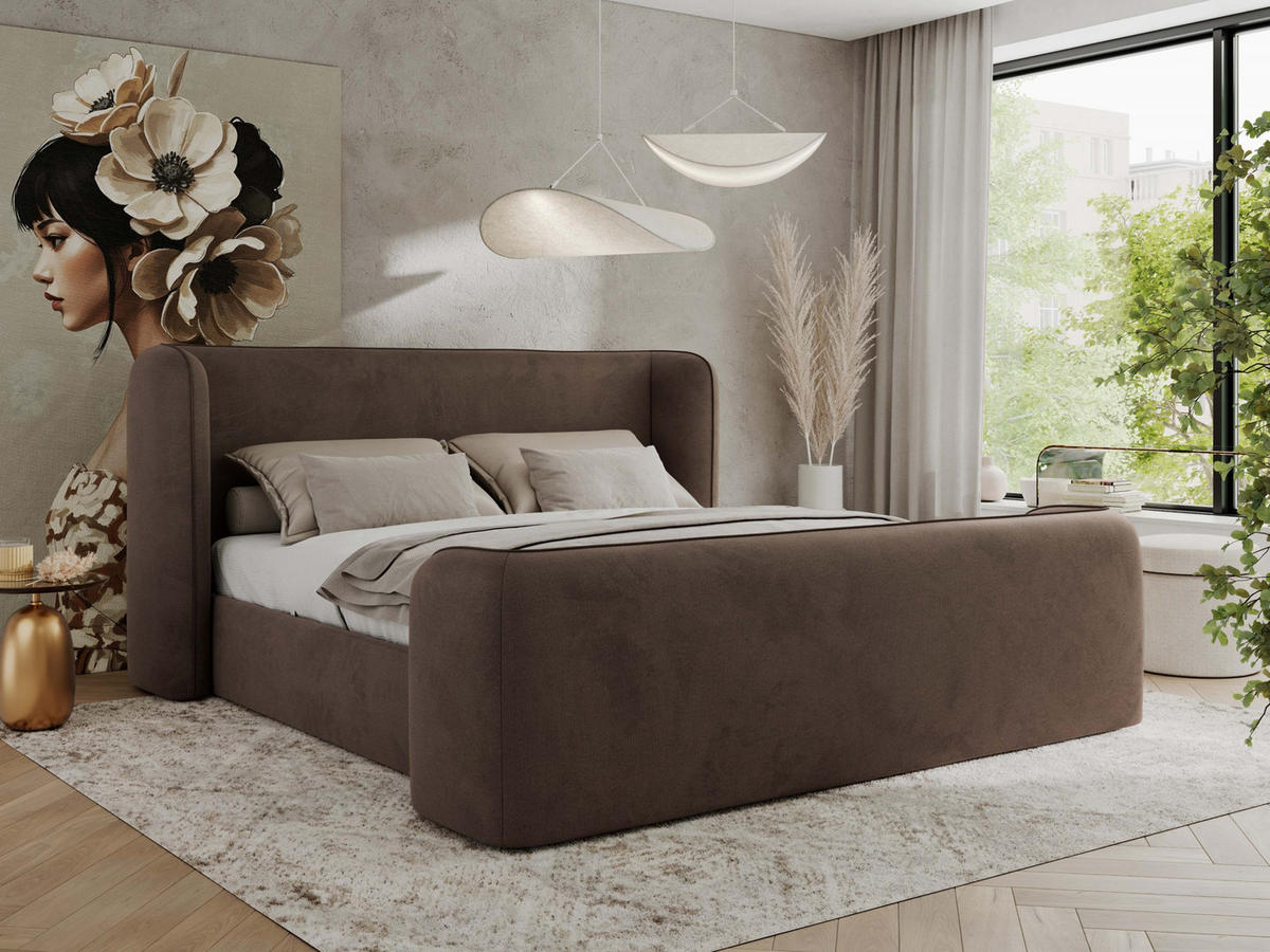 POLSTERBETT EMORA CLASSIC DUO 200/200 - Braun Velvet - Multipocket-Matratze - Braun, Textil (200/200cm) - MKS