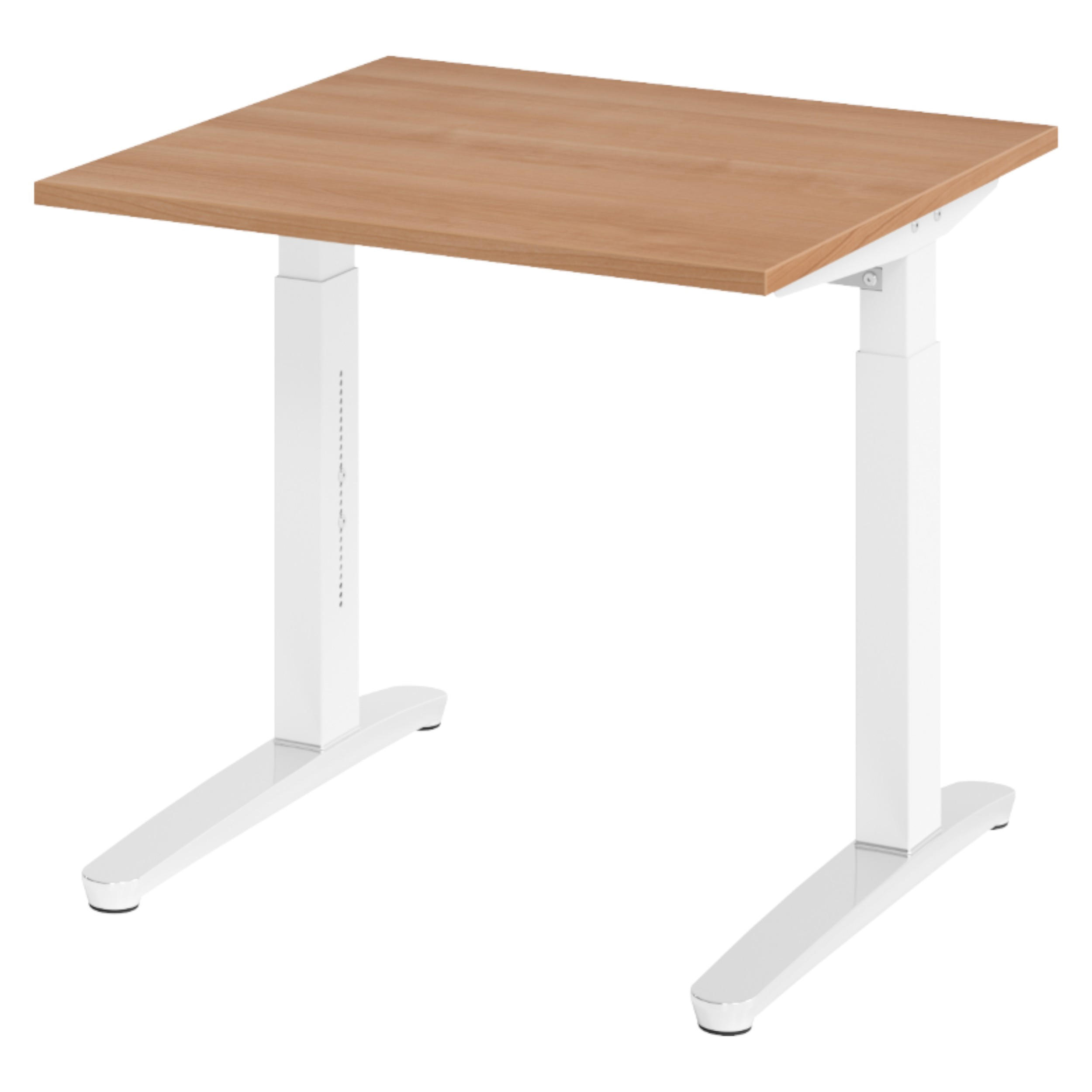 bümö Schreibtisch Nussbaum, Weiß, Silber 80x74x80 cm