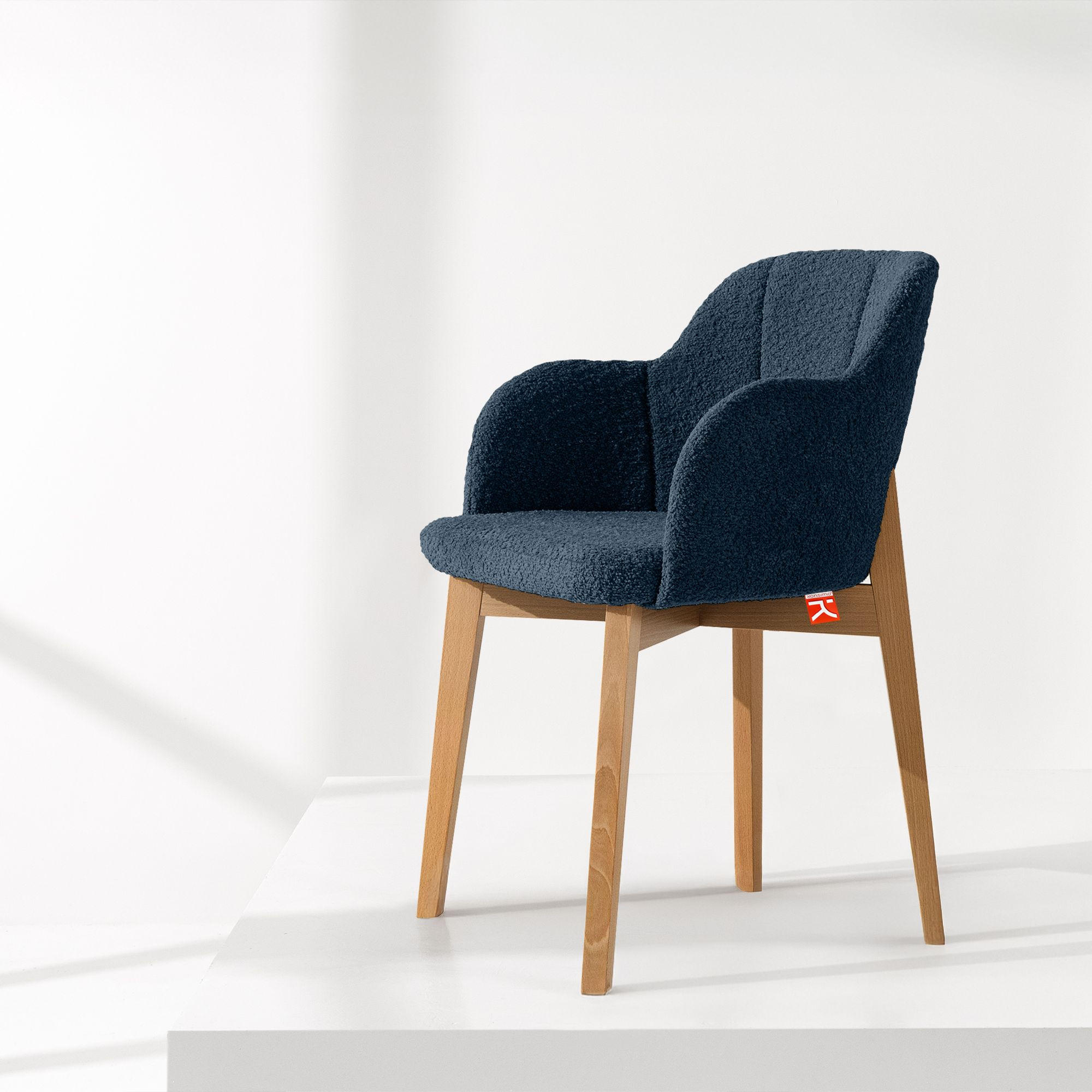 POLSTERSTUHL LONIS Esszimmerstühle 2er Set - Eichefarben/Dunkelblau, Holz/Textil (55/82/54cm) - KONSIMO®