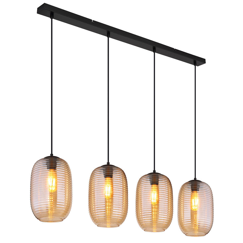 PENDELLEUCHTE Metall Schwarz, Glas Amber, 4-flammig - Orange, Glas (110/20/120cm) - Globo Lighting