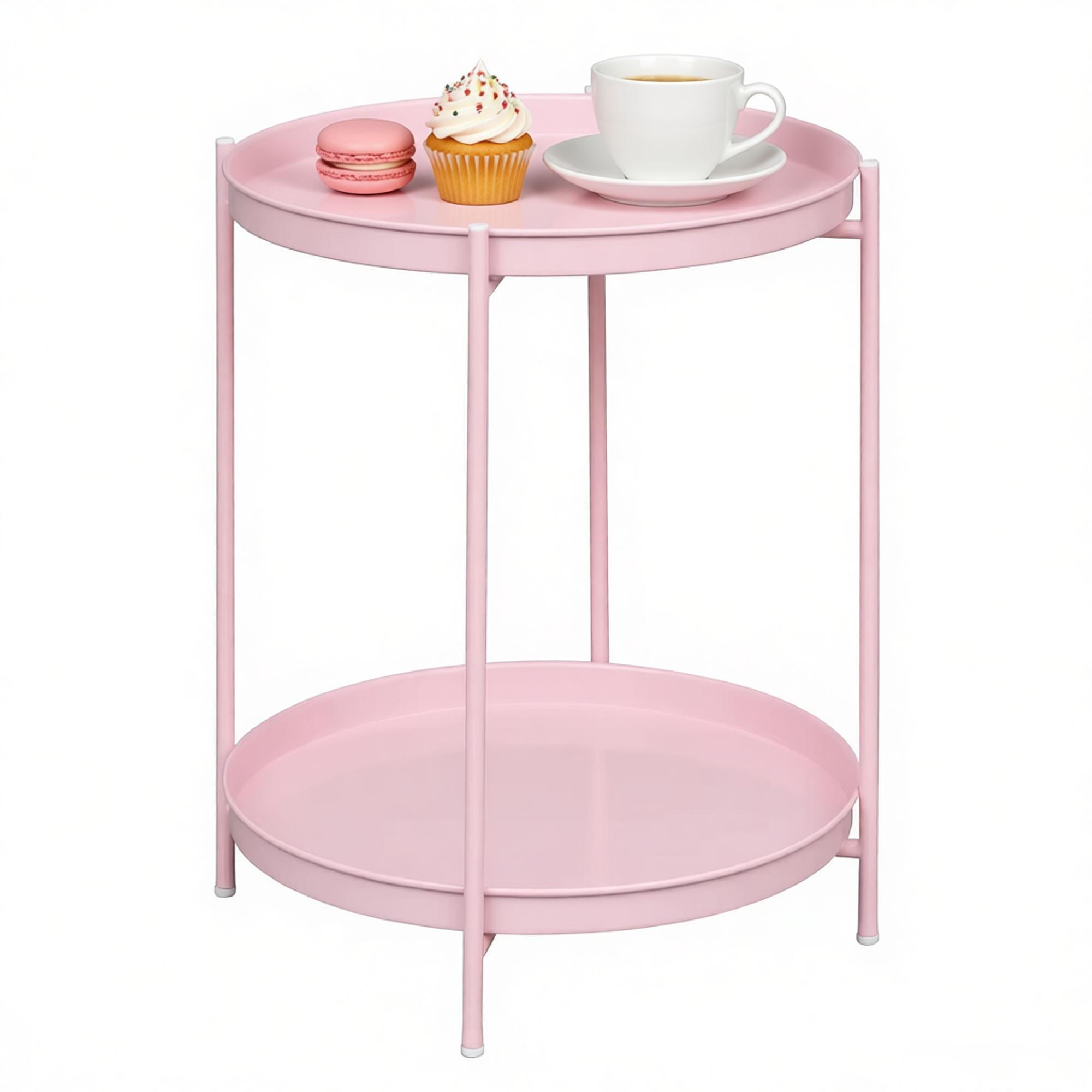 BEISTELLTISCH Pink mit 2 abnehmbaren Schalen 44/44/53 cm - Pink, Metall (44/44/53cm) - PANGIVO