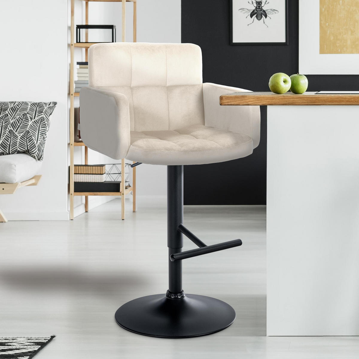 BARHOCKER Samt Creme - Creme/Schwarz, Textil/Metall (60/93/56cm) - CLP