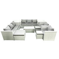 GARTENGARNITUR mit 3-SITZER SOFA,COUCHTISCH Polyrattan Hellgrau-Mix 11-Sitzer - Hellgrau/Grau, Glas/Kunststoff - Fimous