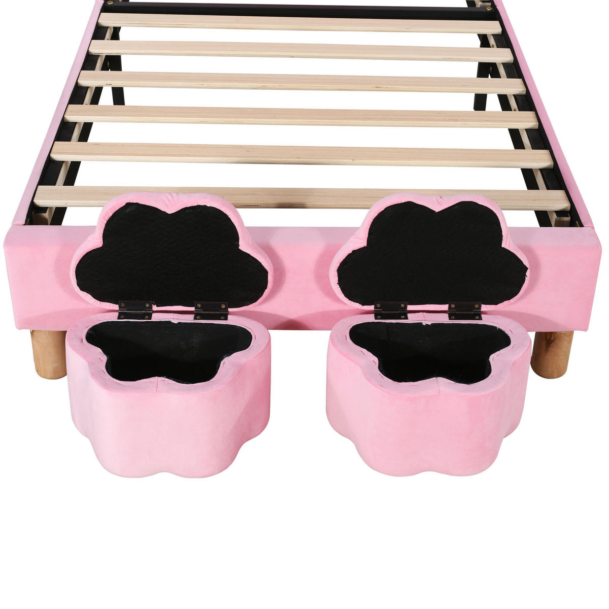 KINDERBETT 90/200 cm DE-00136, in Rosa, LED und Stauraumbänken - Pink, Holz (90/200cm) - ComfortXL