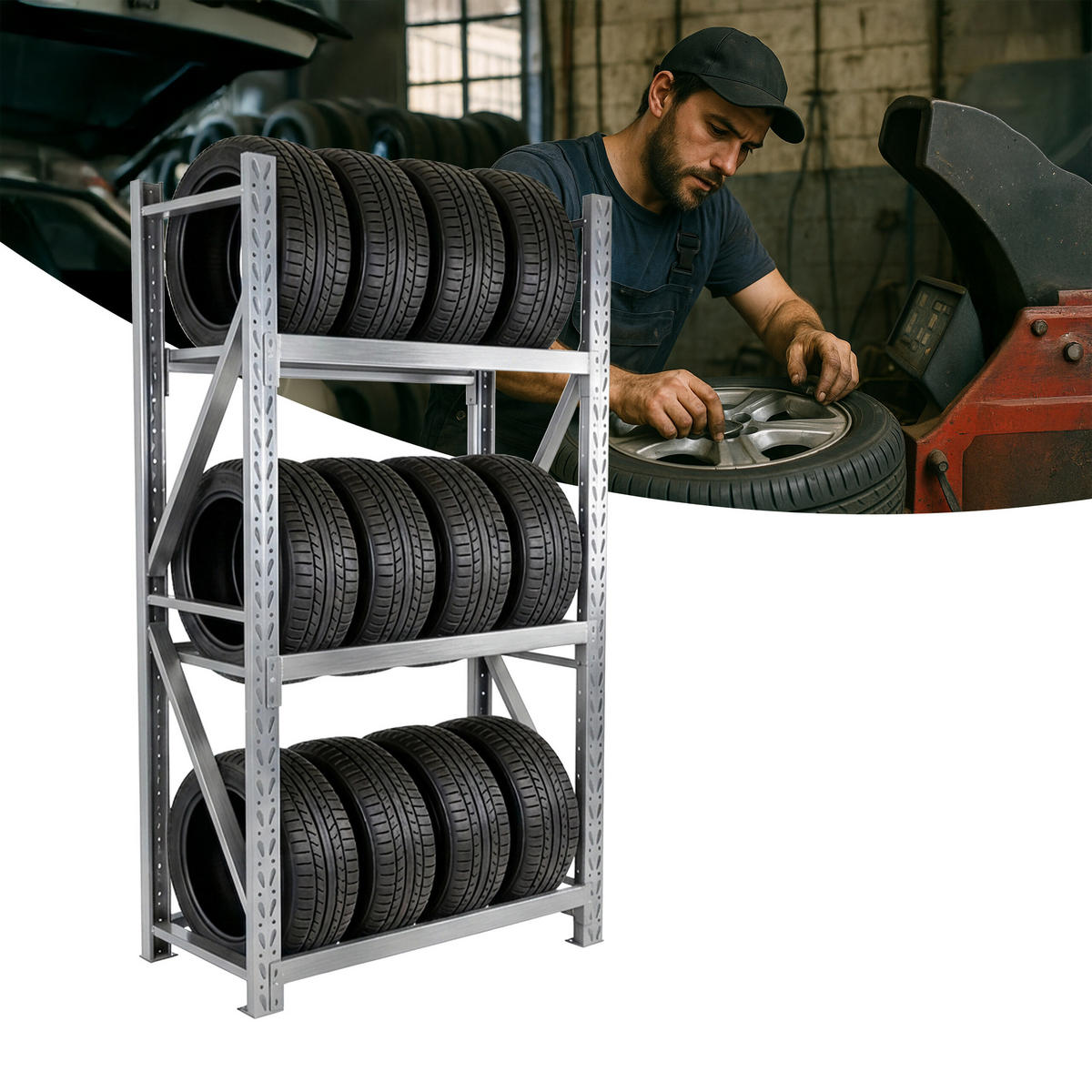 REIFENREGAL - Silberfarben, Metall (120/180/50cm) - Relaxdays