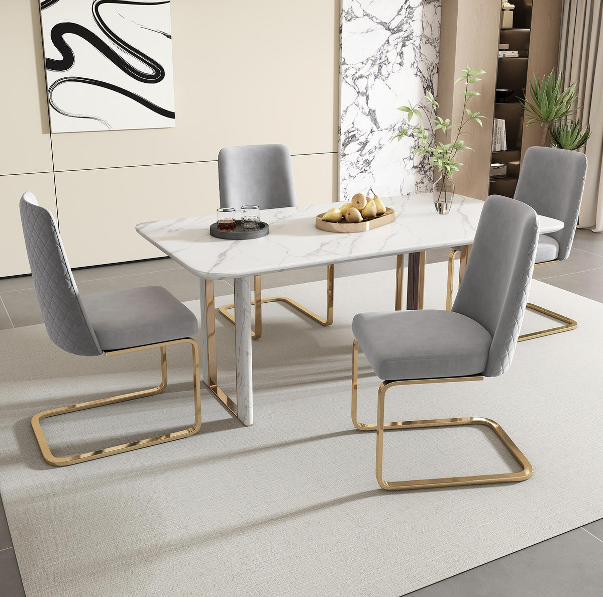 ESSZIMMERSTUHL 4er-Set Samt Grau mit Metallbeinen - Grau, Metall (45/88/52.2cm) - Meubliv