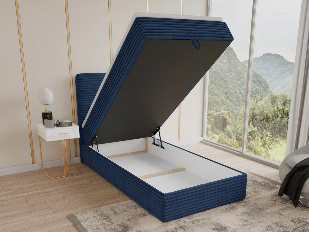 BOXBETT Mollo Mini - 80x200 - blau (Tilia 77, Cord) - Blau/Schwarz, Holz/Holzwerkstoff (80/200cm) - Sofnet
