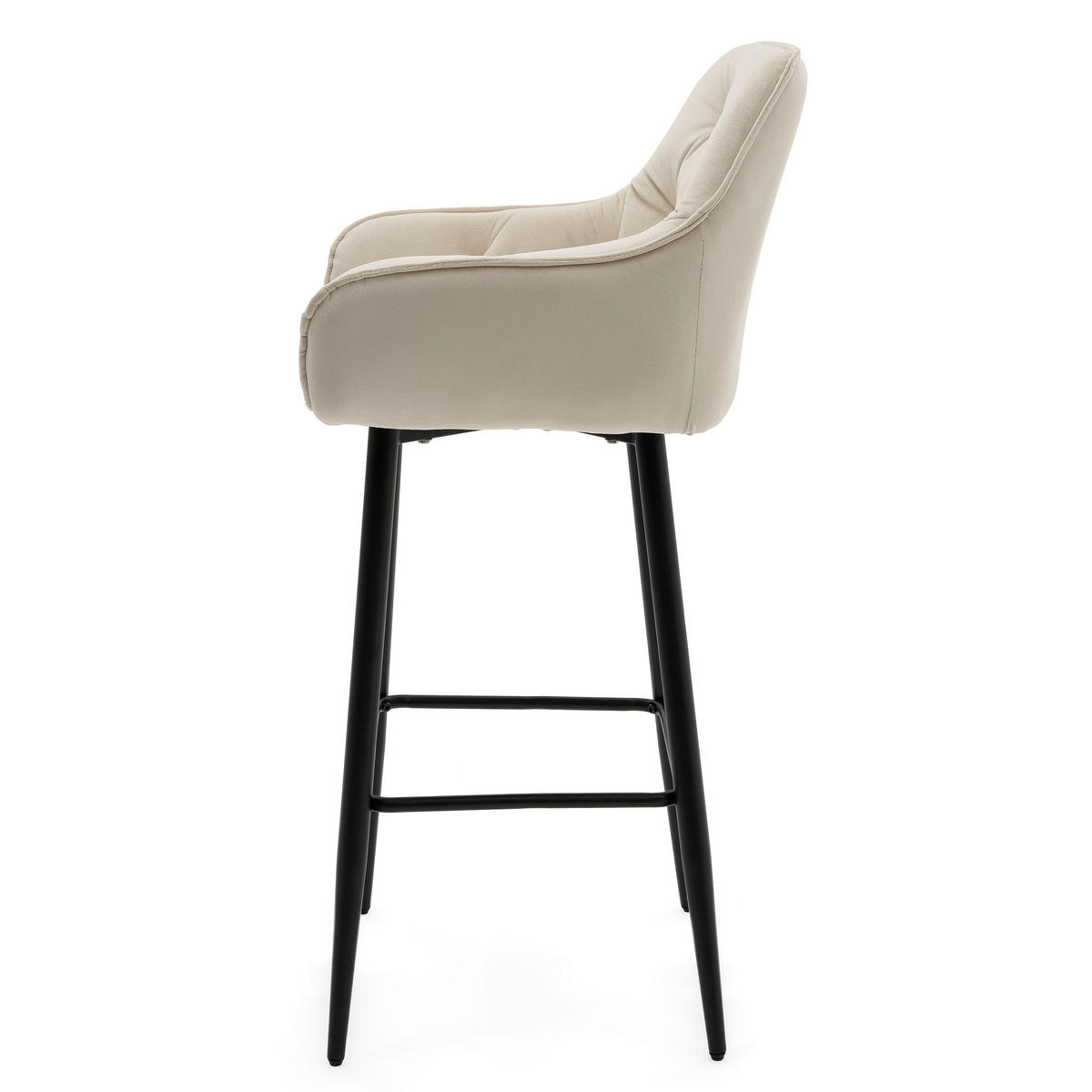 BARHOCKER SIENA gepolstert mit Steppung - beige - Samt Velours - Beige/Schwarz, Metall (53/107/52cm) - NEW HOME