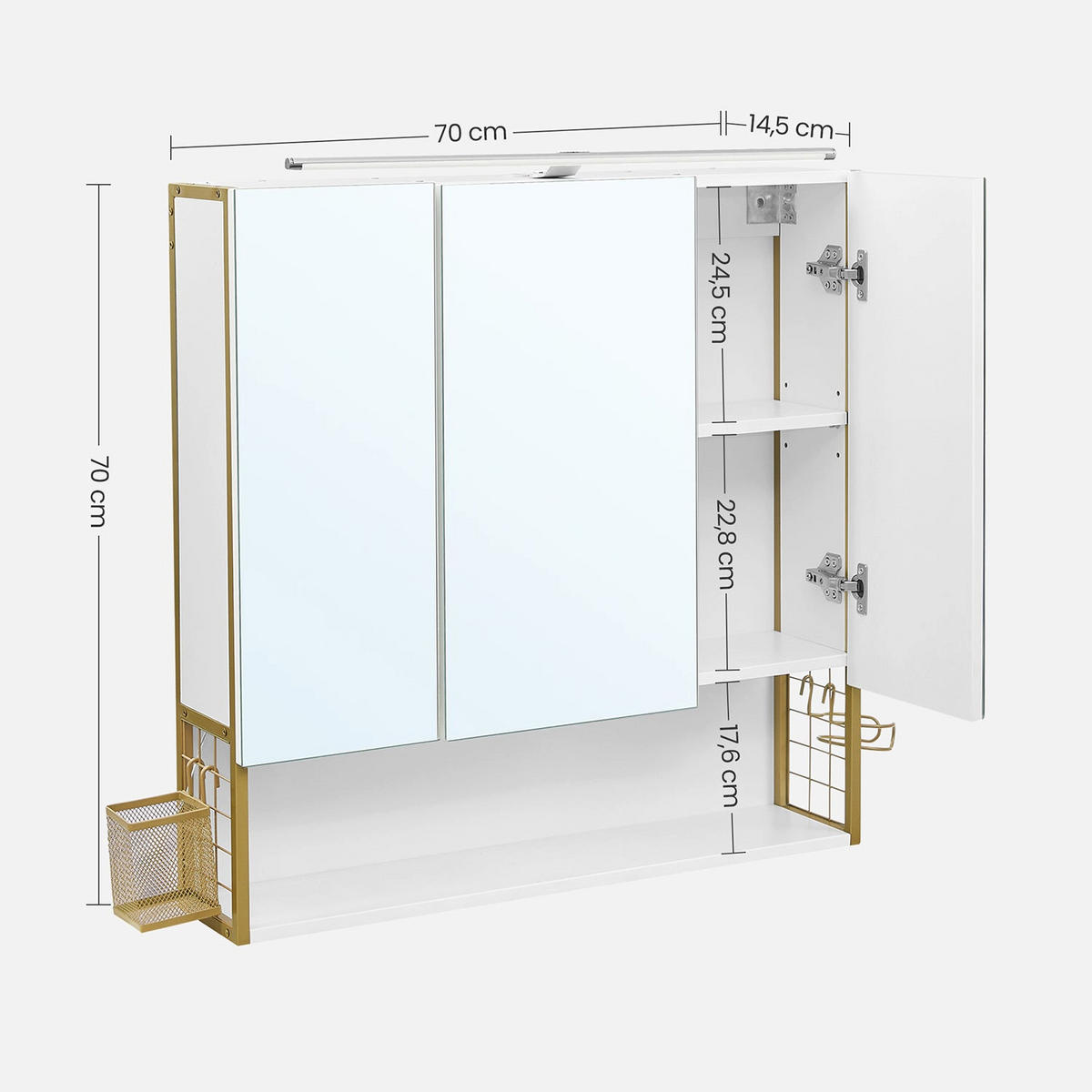 SPIEGELSCHRANK BADEZIMMERSCHRANK - Weiß, Holzwerkstoff (14.5/70/70cm) - Hansiro