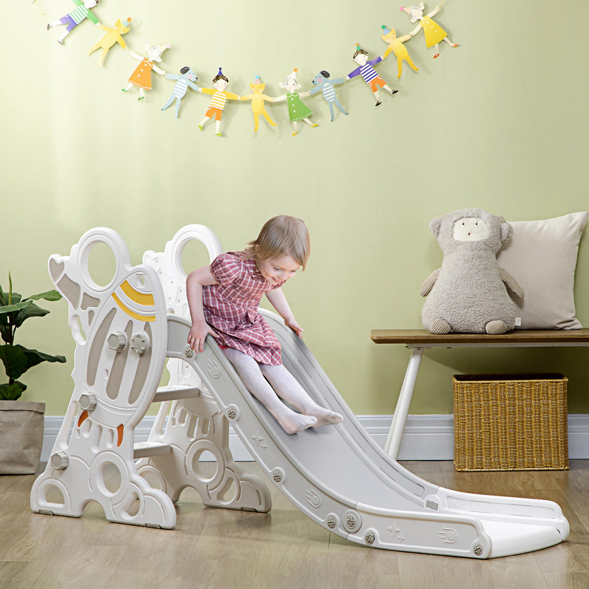 KINDERRUTSCHE, Gartenrutsche für Kinder 1,5 bis 3 Jahre, mit Raketen-Design - Grau, Kunststoff (46.5/80/157cm) - AIYAPLAY