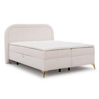 BOXBETT Sonna 140/200 cm Weiß Bouclé-Stoff mit abgerundetem Kopfteil und mit goldenen Metallfüßen - Goldfarben/Weiß, Holz/Textil (140/200cm) - S-Style Möbel