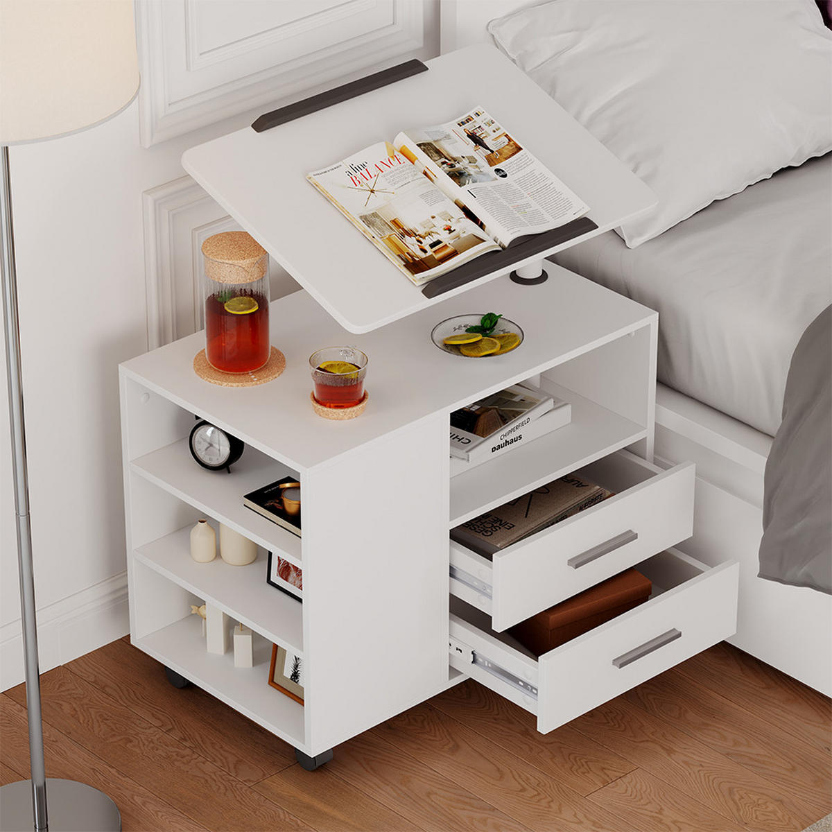 NACHTTISCH Bora Weiß 80 x 88 cm mit verstellbarer Arbeitsfläche - Weiß, Holzwerkstoff (80/88/40cm) - Vicco