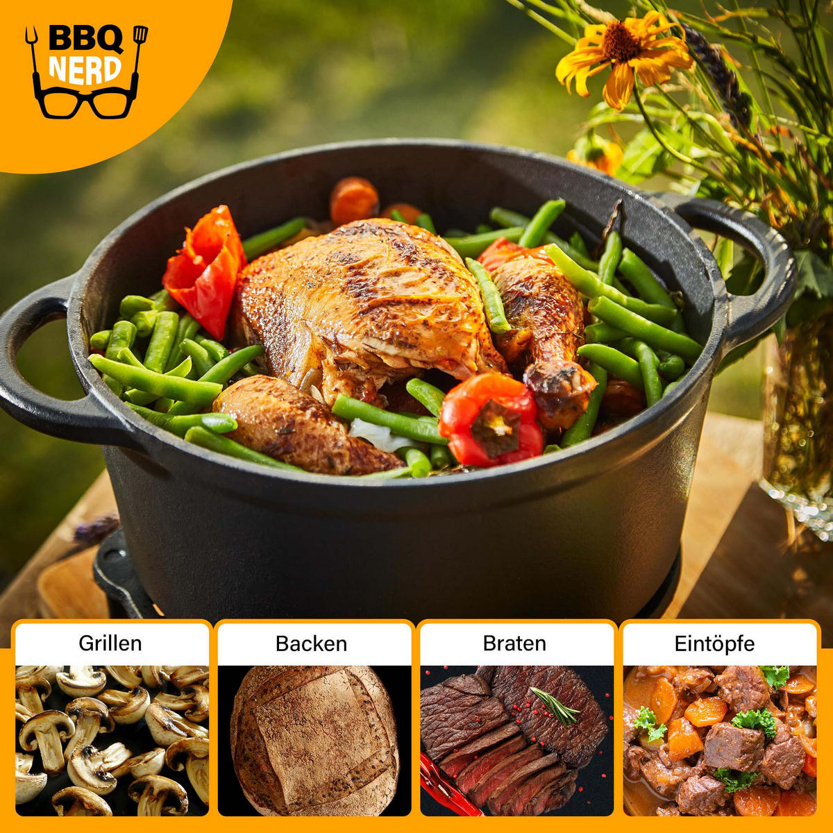 BRÄTER Gusseisen emailliert 4L - Feuertopf Topf Cocotte Gusstopf - Schwarz, Metall (26/14/26cm) - BBQ Nerd