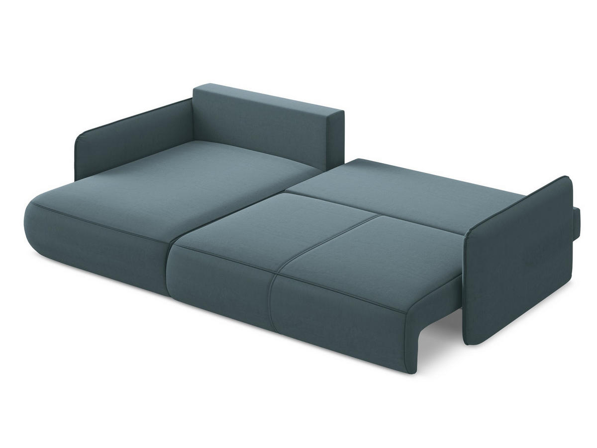 ECKSOFA mit Schlaffunktion Samt Stoff Blau - Blau/Petrol, Kunststoff/Textil (148/240cm) - Makamii