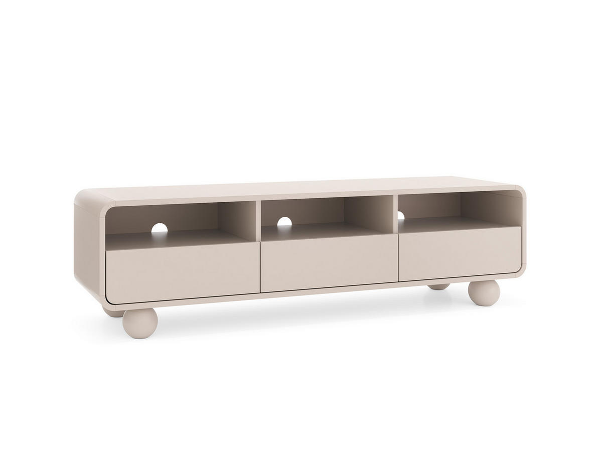 CASHMERE TV-Schrank mit Regalen und Türen – Modernes Design, kugelförmige Beine, 160 x 44 x 39 cm - Beige, Holzwerkstoff (160/44/39cm) - 3XE LIVING
