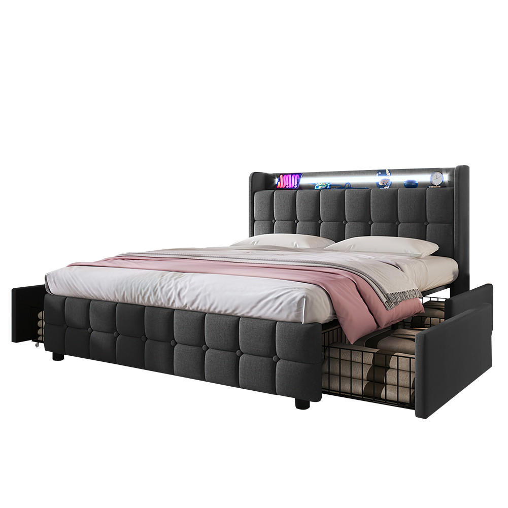 POLSTERBETT 140/200 cm in Grau mit Matratze - Grau, Holz/Textil (140/200cm) - KOMHTOM