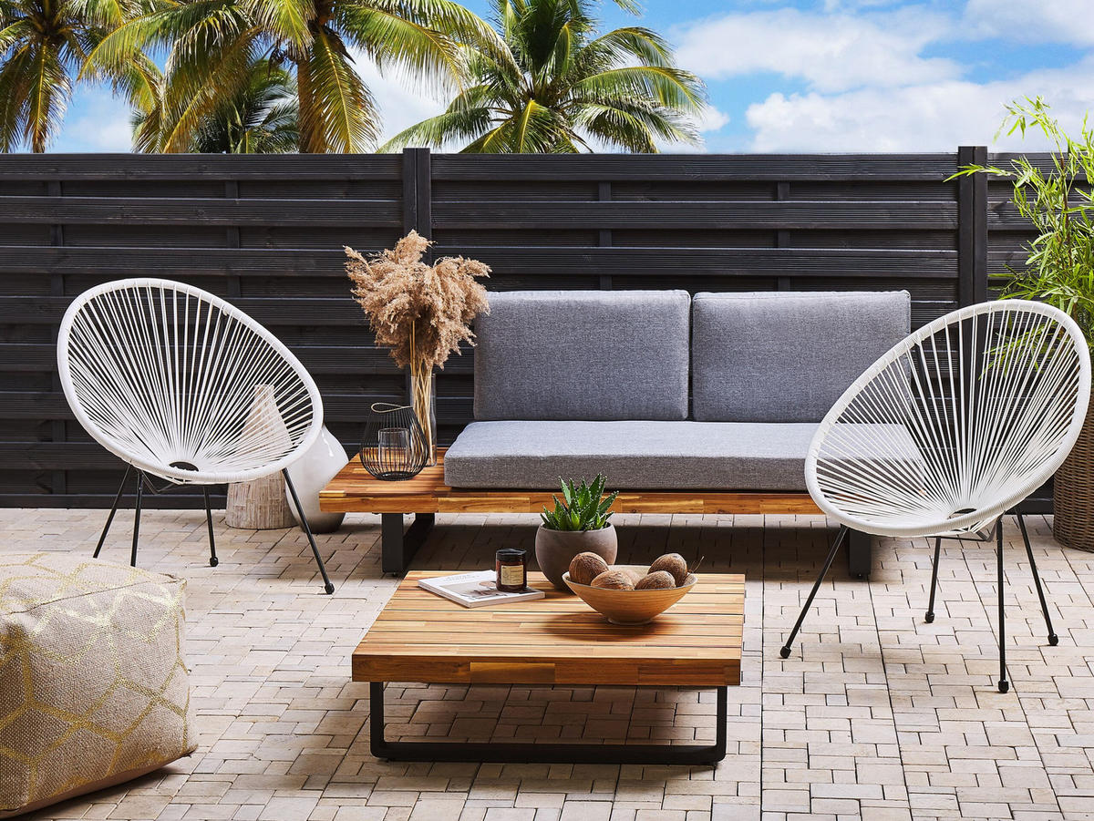 RATTANSTUHL 2er-SET Kunststoff weiß 70 cm Acapulco II - Schwarz/Weiß, Kunststoff (70/87/90cm) - Beliani