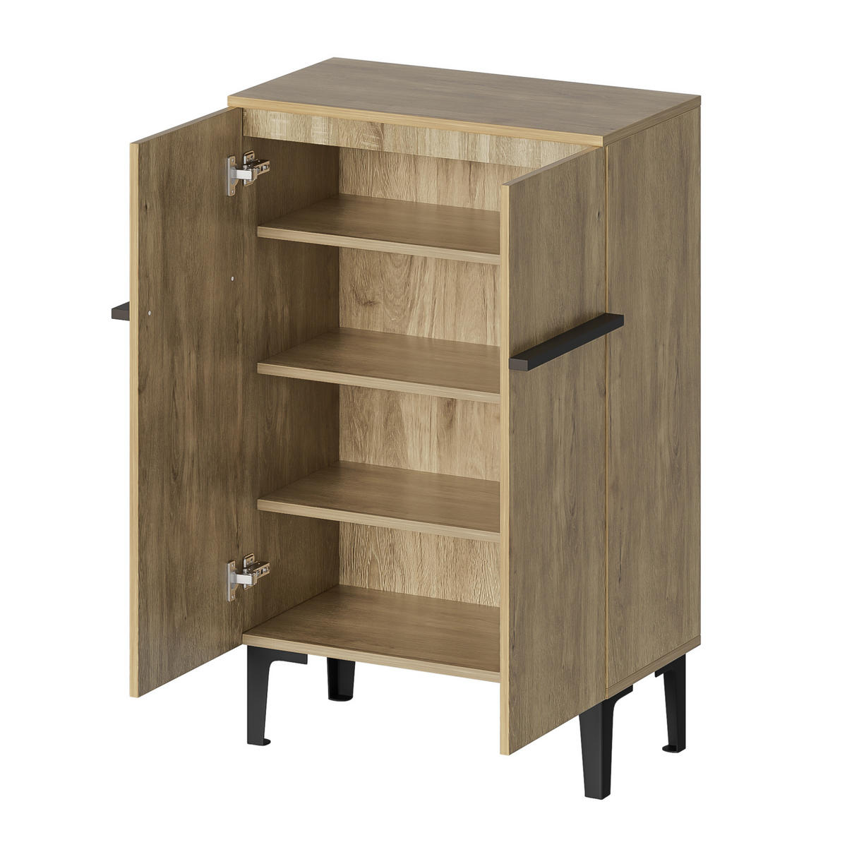 SCHUHSCHRANK 60/34,5/95 cm schwarz in Holzoptik aus Holzwerkstoff mit Doppeltüren - Schwarz, Holzwerkstoff (60/95/34.5cm) - OKWISH