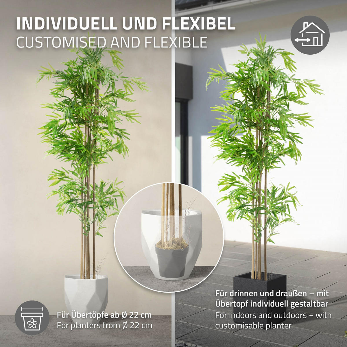 KUNSTPFLANZE Bambus - Anthrazit/Grün, Holz/Kunststoff (210cm) - ML-DESIGN