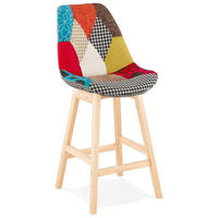 BARHOCKER – Patchwork Bunt, Eiche, hohe Lehne, 65 cm, TRIXA - Beige/Multicolor, Eichenholz/Holz (49/104/56cm) - KADIMA DESIGN